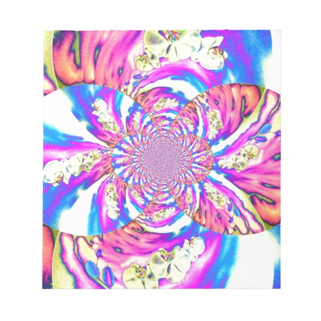 Abstract retro pink floral mandala pink orchids notepad (Front)