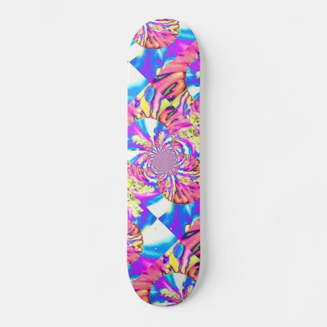 Abstract retro pink floral mandala pink orchids skateboard (Front)