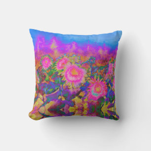 Abstract retro pink floral pink sunflower fields  cushion