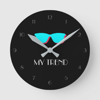 Abstract Retro Pop Art - Turquoise & Pink Glasses Round Clock