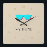 Abstract Retro Pop Art - Turquoise & Pink Glasses Square Wall Clock<br><div class="desc">Retro,  pop,  colorful creation of glasses,  Square Clock. Special theme of Turquoise & Pink coloring,  with simple but elegant icon styled art. Retro pop style,  unique design.</div>