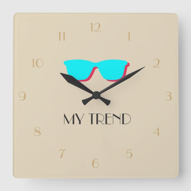 Abstract Retro Pop Art - Turquoise & Pink Glasses Square Wall Clock (Front)
