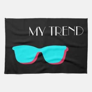 Abstract Retro Pop Art - Turquoise & Pink Glasses Tea Towel