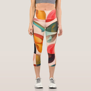 Abstract Retro Popular Squares Collection Capri Leggings