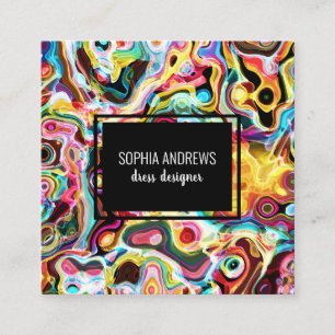 Abstract Retro Rainbow Psychedelic Lava Square Business Card