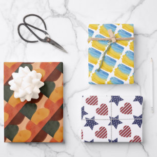 Abstract Retro Shapes Brush Stripes and Stars Wrapping Paper Sheet
