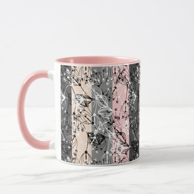 Abstract retro small flowers floral leaves branch mug (Left)