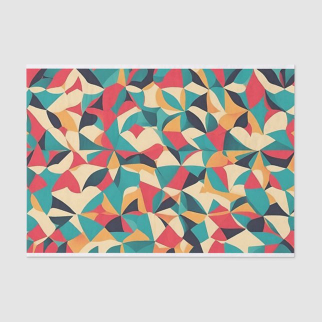 Abstract Retro Style Geometric Pattern - Teal, Red Tissue Paper (Front)