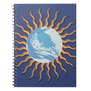 Abstract retro style sun rays planet  notebook