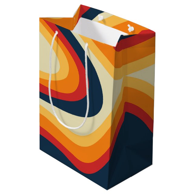 Abstract retro style waves design medium gift bag (Back Angled)