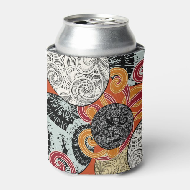 Abstract Retro Swirl Pattern in red Can Cooler (Can Front)