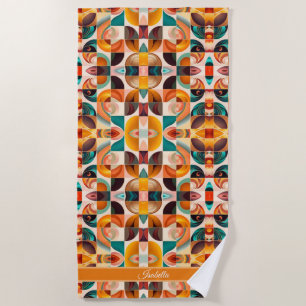 Abstract Retro Trendy Squares Collection Beach Towel