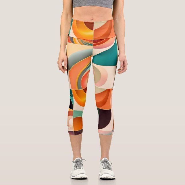Abstract Retro Trendy Squares Collection Capri Leggings (Front)