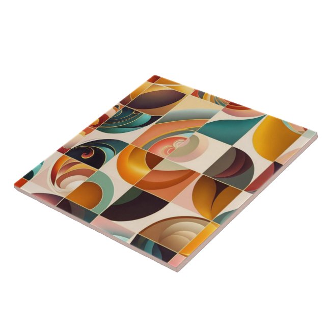 Abstract Retro Trendy Squares Collection Ceramic Tile (Side)