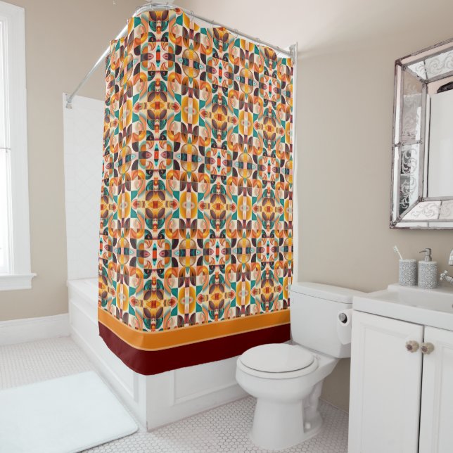 Abstract Retro Trendy Squares Collection Shower Curtain (In Situ)