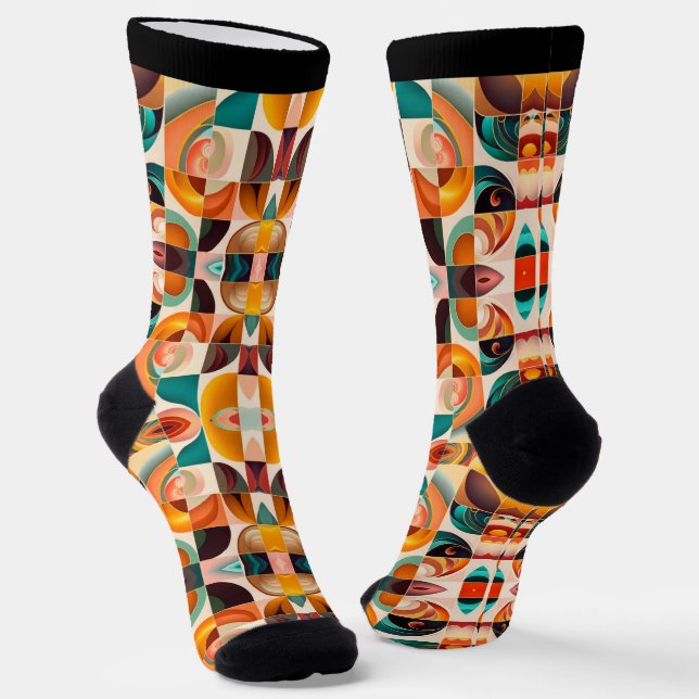 Abstract Retro Trendy Squares Collection Socks (Angled)
