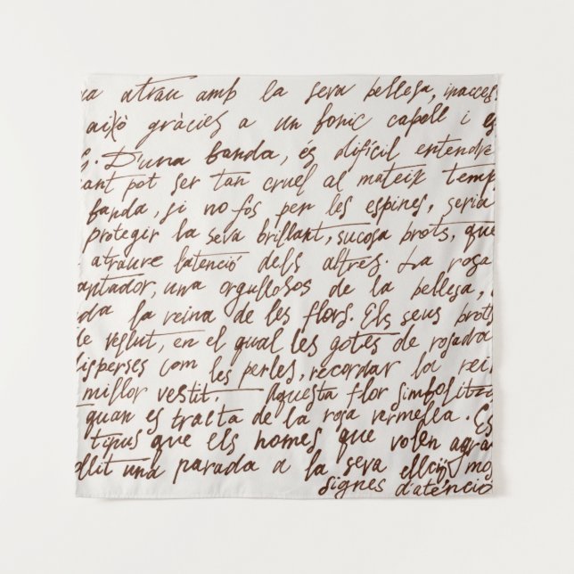 Abstract retro unreadable brown ink-written text.  tapestry (Front)