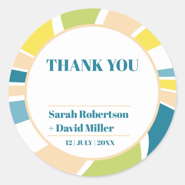 Abstract Retro Waves Wedding Classic Round Sticker (Front)