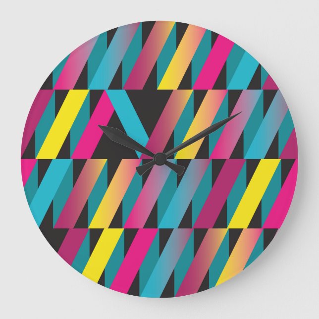 Abstract Ribbon: Colourful Geometric Vintage. Large Clock (Front)