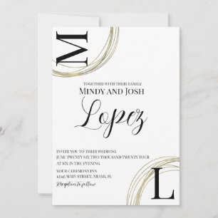 Abstract Rings Faux Gold Black Script Wedding Invitation