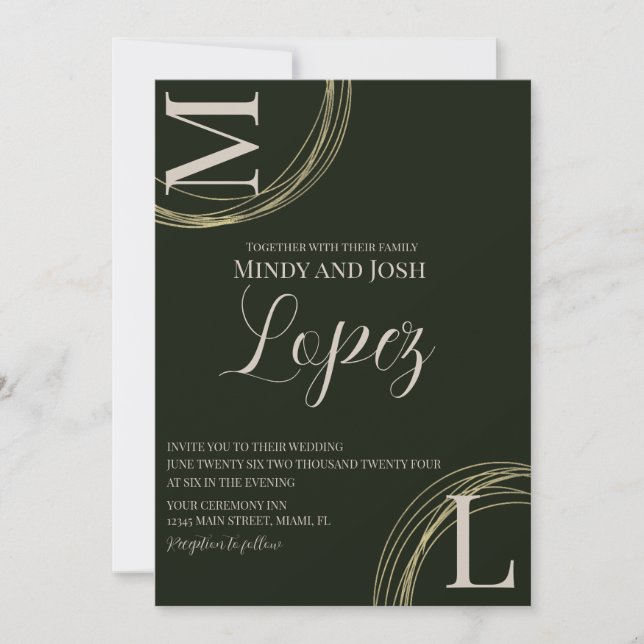 Abstract Rings Script Monogrammed Wedding  Invitation (Front)
