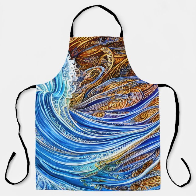  Abstract Ripple Waves in Blue and Gold Apron (Front)