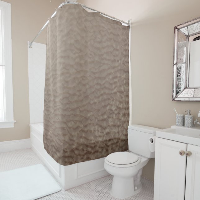 Abstract Rippled Sand Taupe Brown Shower Curtain (In Situ)