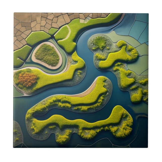Abstract River Estuary Ceramic Tile (Front)