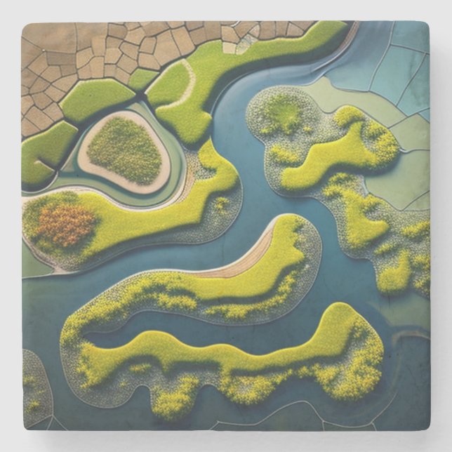 Abstract River Estuary Stone Coaster (Front)