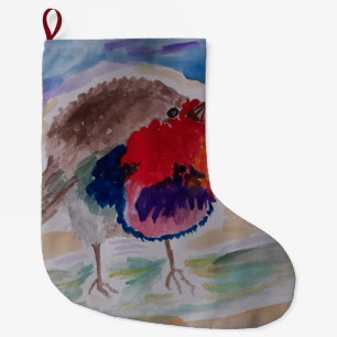 Abstract Robin Large Christmas Stocking