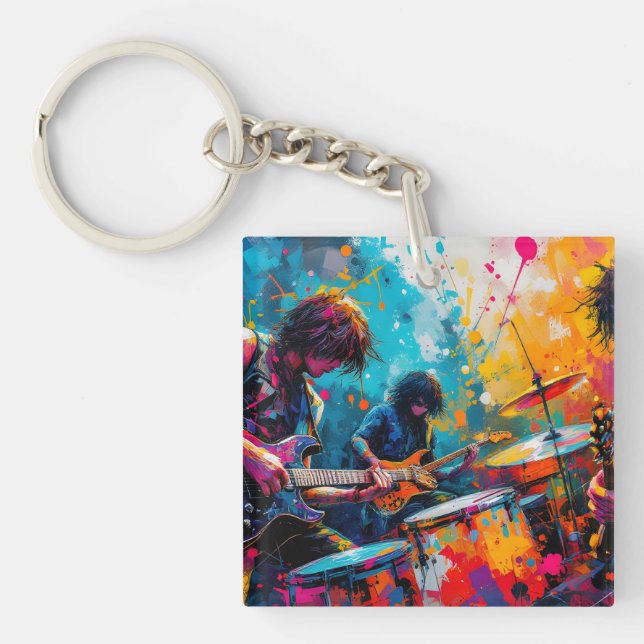 Abstract rock band splatter painting key ring (Front)