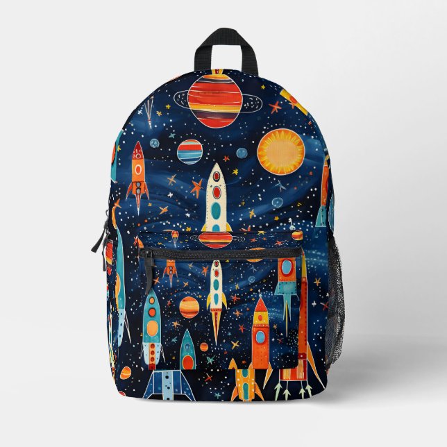 Abstract rocket pattern printed backpack (Front)