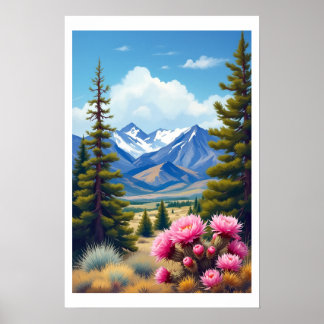 Abstract Rocky Mountains Pine Trees Cactus Poster