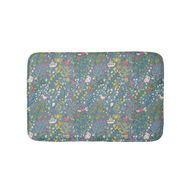 Abstract romantic pattern with cartoon bath mat (Front)