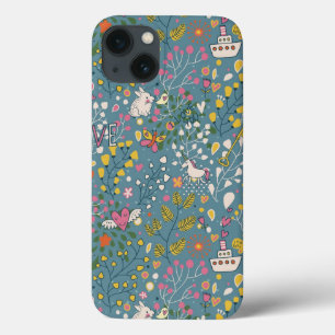 Abstract romantic pattern with cartoon iPhone 13 case