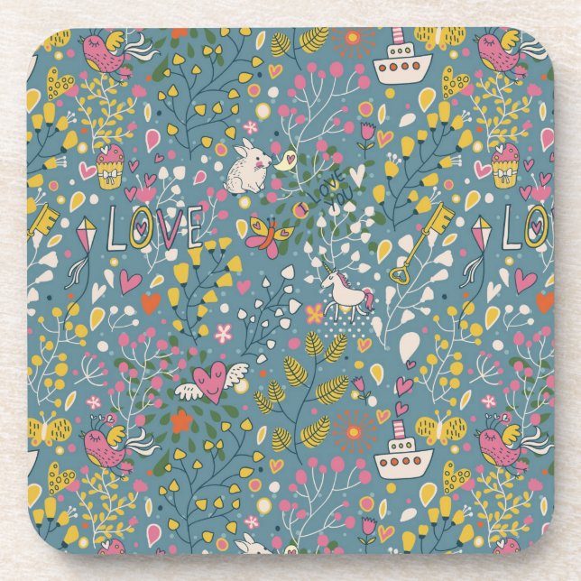 Abstract romantic pattern with cartoon coaster (Front)