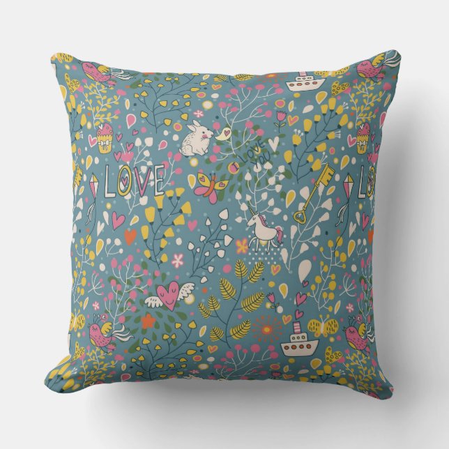Abstract romantic pattern with cartoon cushion (Front)