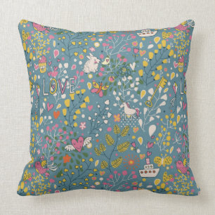 Abstract romantic pattern with cartoon cushion