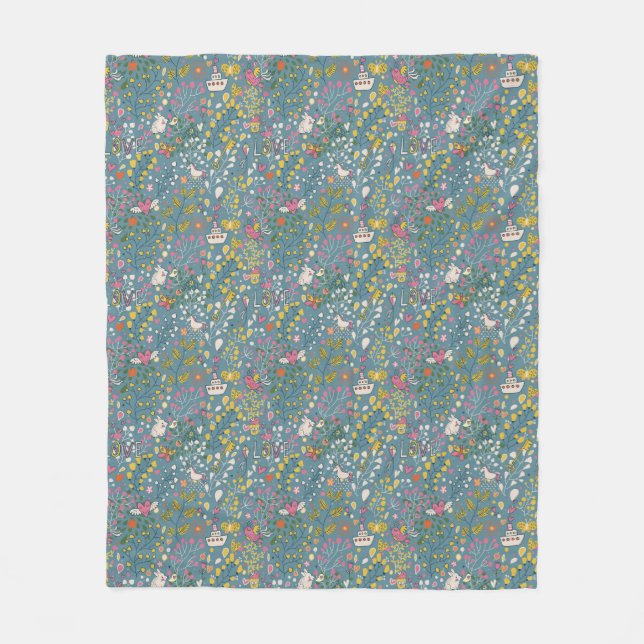 Abstract romantic pattern with cartoon fleece blanket (Front)