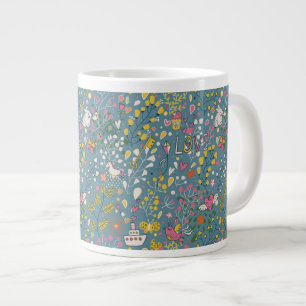 Abstract romantic pattern with cartoon large coffee mug
