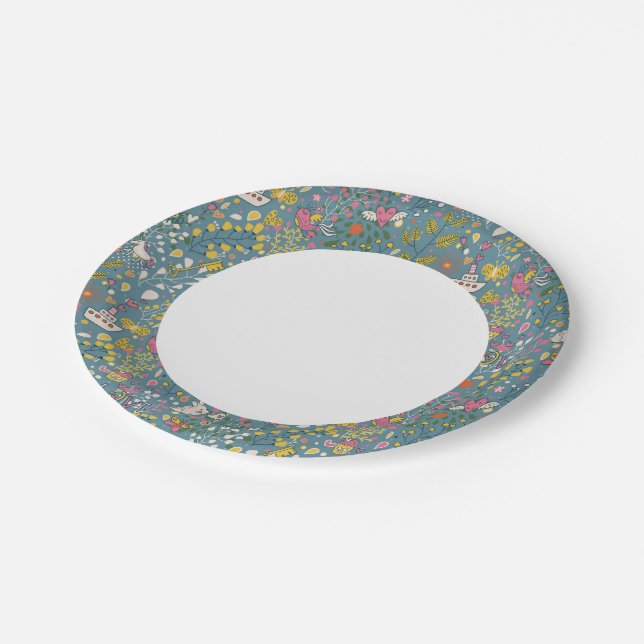 Abstract romantic pattern with cartoon paper plate (Angled)