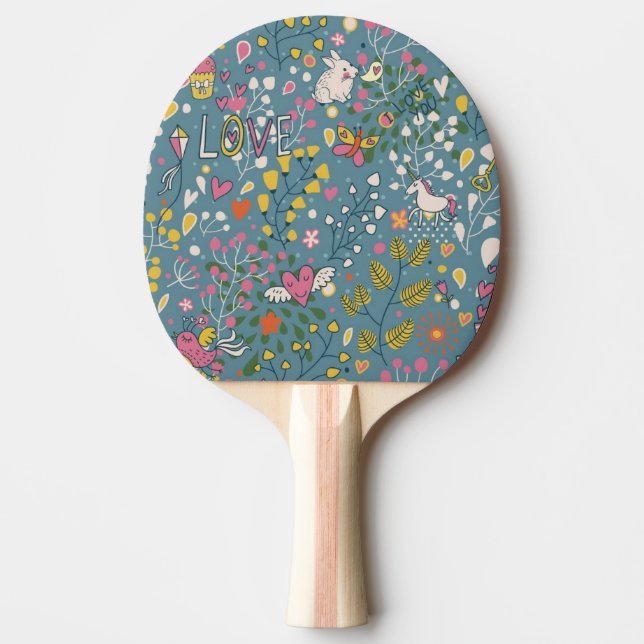Abstract romantic pattern with cartoon ping pong paddle (Front)