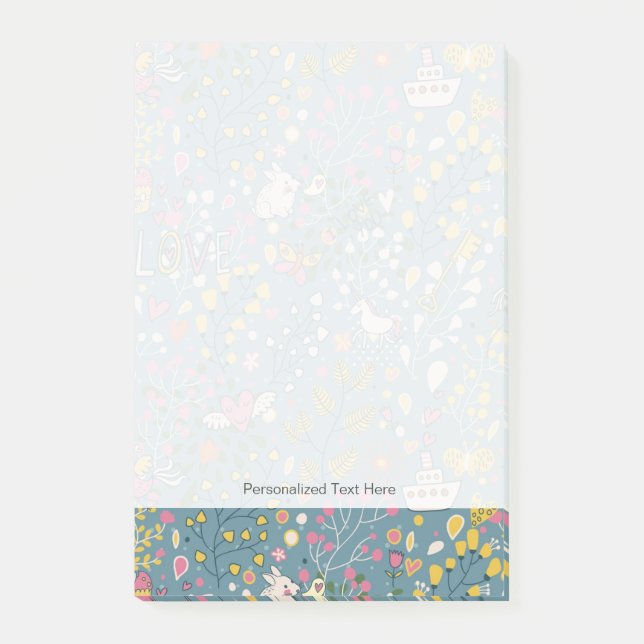 Abstract romantic pattern with cartoon post-it notes (Front)