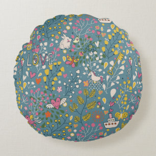 Abstract romantic pattern with cartoon round cushion