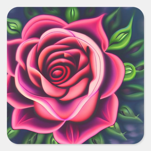 Abstract Romantic Pink Rose Bloom Square Sticker (Front)