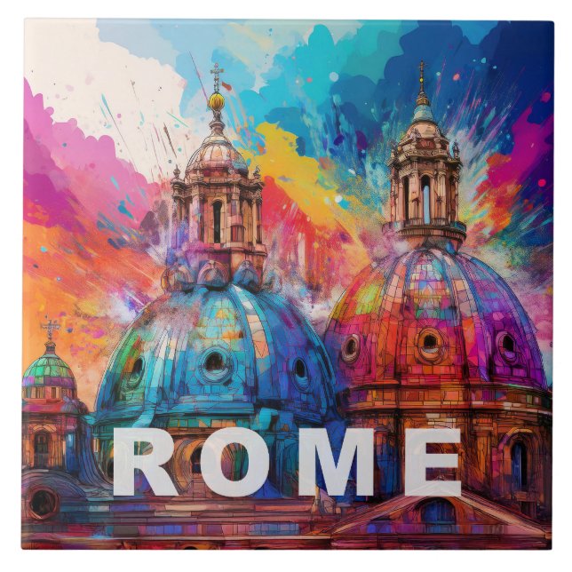 Abstract Rome Art – Modern Italian Cityscape Ceramic Tile (Front)