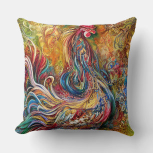 Abstract Rooster -An Ode to the Rooster's Splendou Cushion