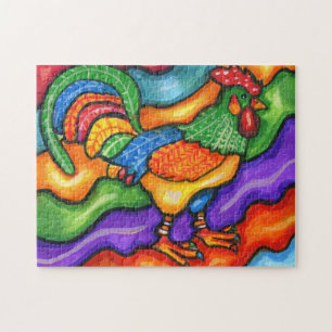 Abstract Rooster Bird Animal Colourful Art Jigsaw Puzzle