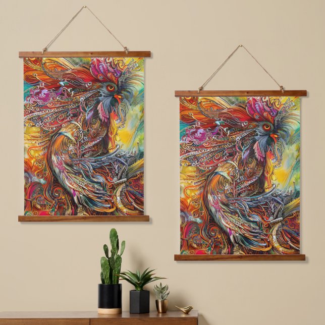 Abstract Rooster Fantasy Hanging Tapestry (Asymmetrical)