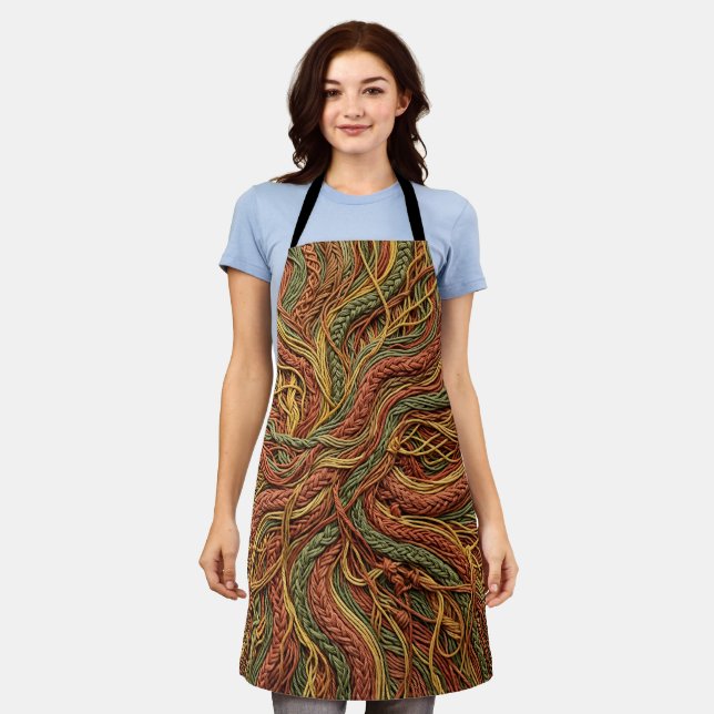 Abstract Root Network Earth Tone Thread Apron (Worn)